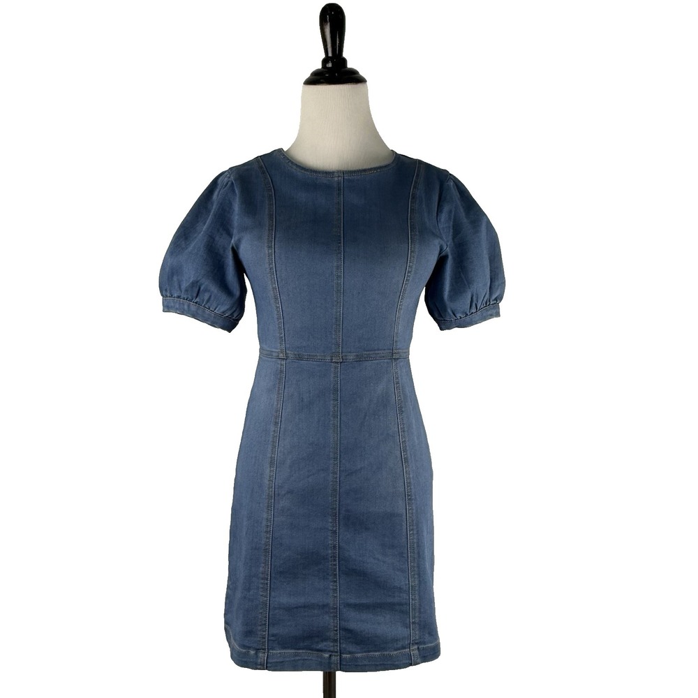 Western Denim Rodeo Blue Jean Dress Girl XL 14 Puff Sleeve Mini Short Habitual